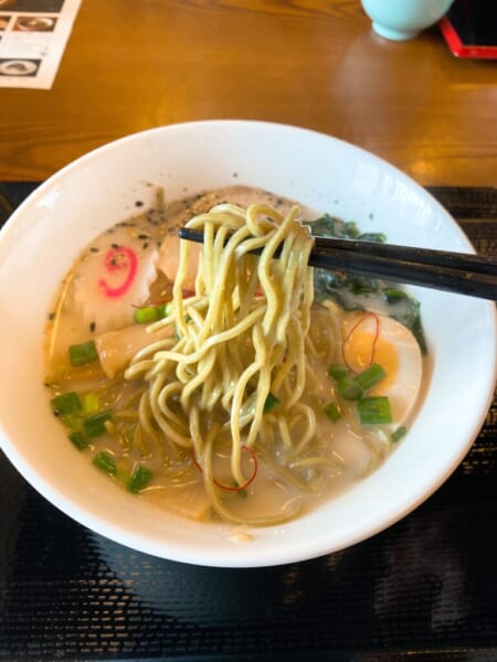 昭和村 苧麻庵 からむしラーメン 麺アップ