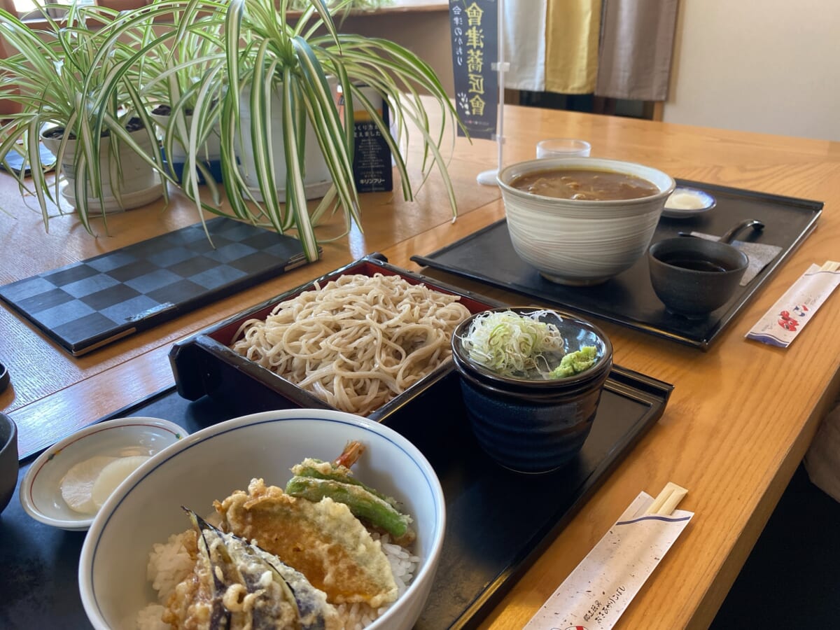 お食事処蕎房かみしろや 天丼セット、カレー南蛮