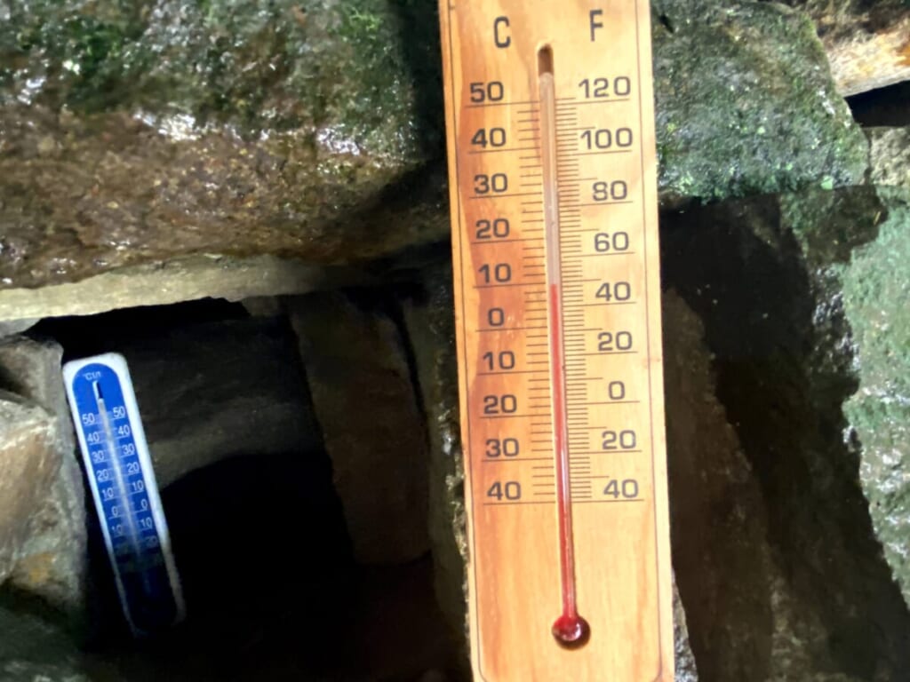 中山風穴地特殊植物群落 冷風体感施設、温度