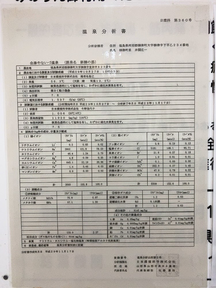 柳津 つきみが丘町民センター 温泉分析書