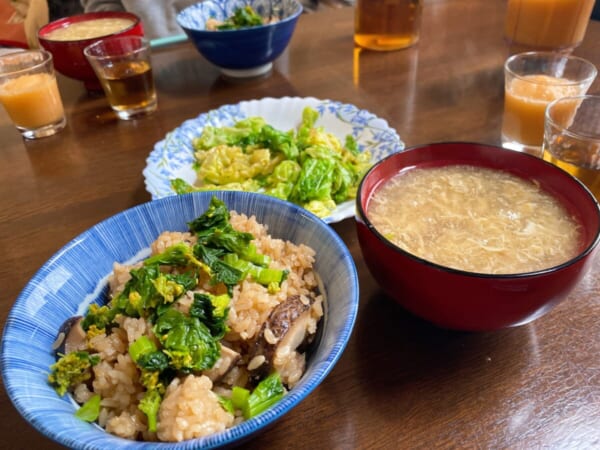 椎茸ご飯に卵スープ