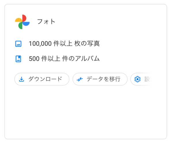 Googleダッシュボード フォト